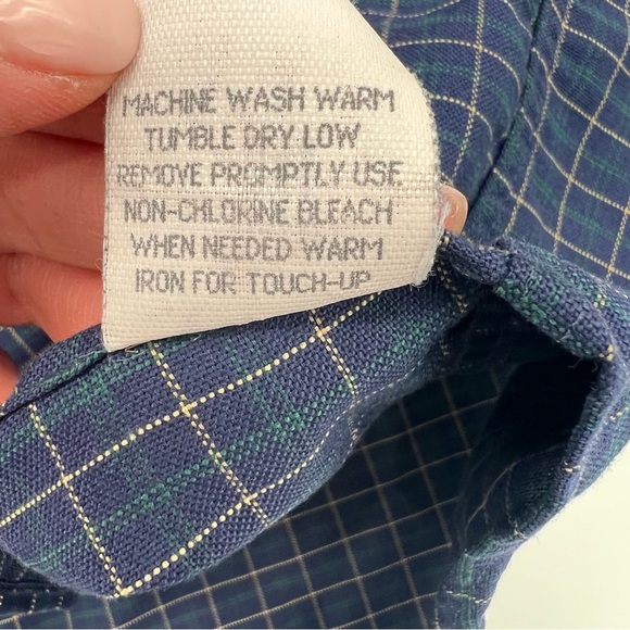 Vintage L.L. Bean Button-Up Shirt – Size 17.5x35 Made in USA – Navy Grid Check - Picture 8 of 13